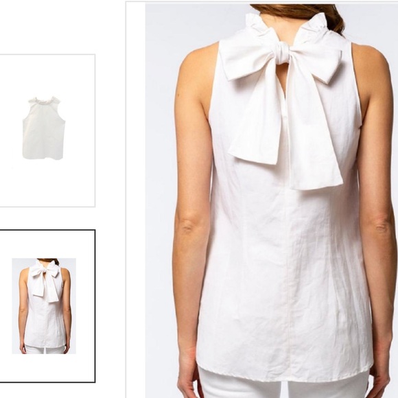 Tyler Boe Claudette White Linen Bow Tie Back Ruffle Sleeveless Top Blouse - XS - Picture 12 of 12